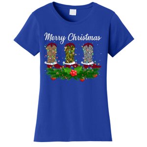 Xmas Lights Leopard Buffalo Plaid Cow Boots Christmas Meaningful Gift Women's T-Shirt