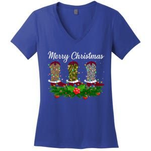 Xmas Lights Leopard Buffalo Plaid Cow Boots Christmas Meaningful Gift Women's V-Neck T-Shirt