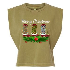 Xmas Lights Leopard Buffalo Plaid Cow Boots Christmas Meaningful Gift Garment-Dyed Women's Muscle Tee