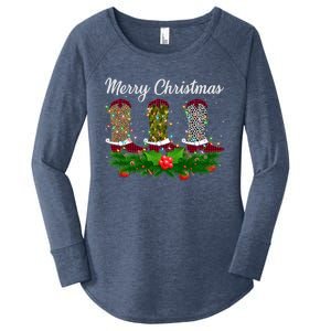 Xmas Lights Leopard Buffalo Plaid Cow Boots Christmas Meaningful Gift Women's Perfect Tri Tunic Long Sleeve Shirt