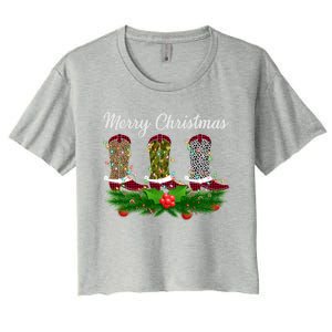 Xmas Lights Leopard Buffalo Plaid Cow Boots Christmas Meaningful Gift Women's Crop Top Tee