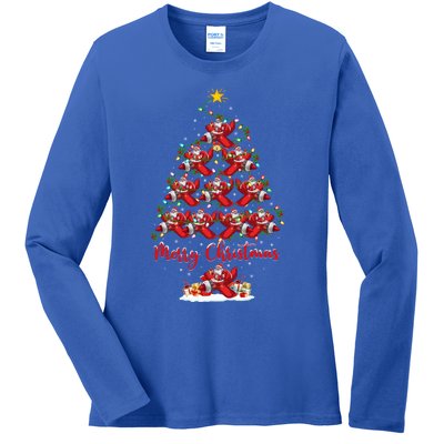 Xmas Lighting Matching Santa Airplane Christmas Tree Gift Ladies Long Sleeve Shirt