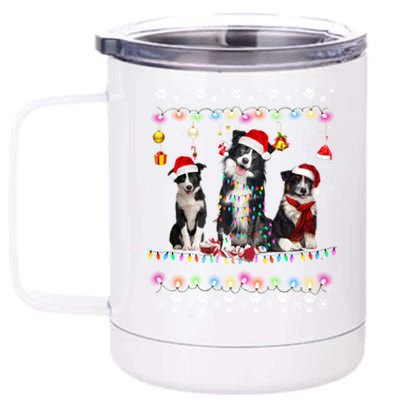 Xmas Lighting Matching Ugly Border Collie Dog Christmas Gift 12 oz Stainless Steel Tumbler Cup