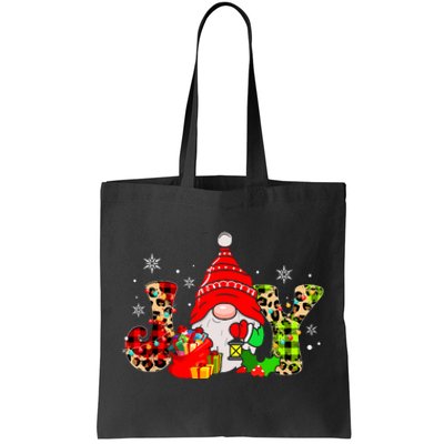 Xmas Leopard Plaid Family Joy Gnome Funny Matching Gift Tote Bag