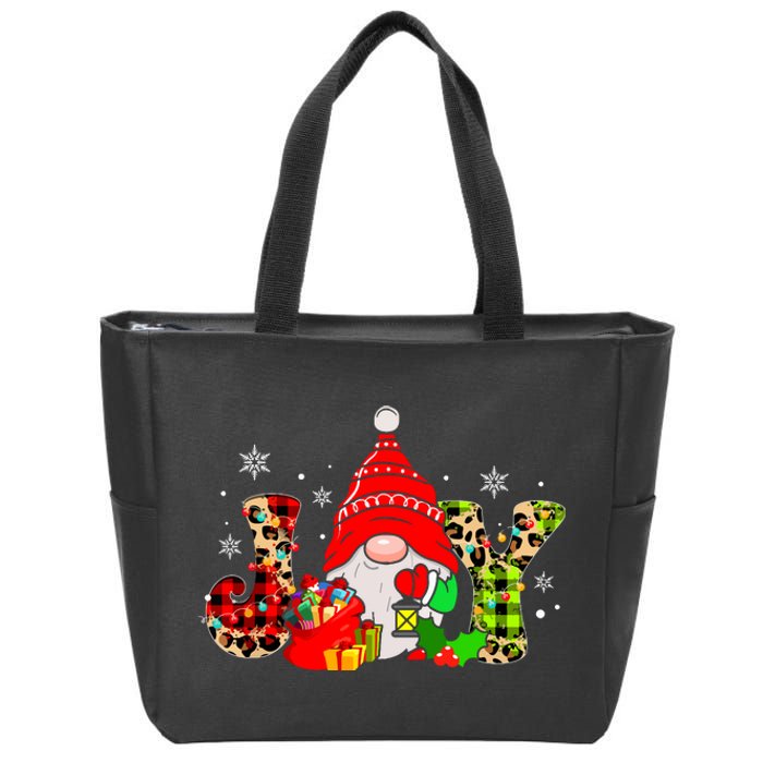 Xmas Leopard Plaid Family Joy Gnome Funny Matching Gift Zip Tote Bag