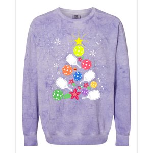 Xmas Lights Pickleball Christmas Tree Santa Pickleball Gift Colorblast Crewneck Sweatshirt