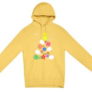 Xmas Lights Pickleball Christmas Tree Santa Pickleball Gift Premium Pullover Hoodie