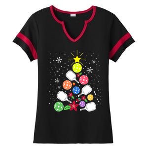 Xmas Lights Pickleball Christmas Tree Santa Pickleball Gift Ladies Halftime Notch Neck Tee