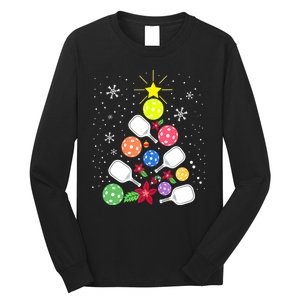 Xmas Lights Pickleball Christmas Tree Santa Pickleball Gift Long Sleeve Shirt