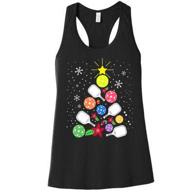 Xmas Lights Pickleball Christmas Tree Santa Pickleball Gift Women's Racerback Tank