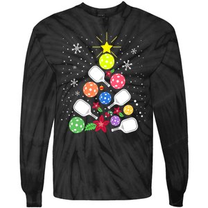 Xmas Lights Pickleball Christmas Tree Santa Pickleball Gift Tie-Dye Long Sleeve Shirt