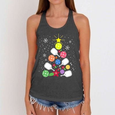 Xmas Lights Pickleball Christmas Tree Santa Pickleball Gift Women's Knotted Racerback Tank