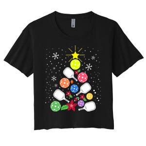 Xmas Lights Pickleball Christmas Tree Santa Pickleball Gift Women's Crop Top Tee