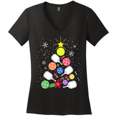 Xmas Lights Pickleball Christmas Tree Santa Pickleball Gift Women's V-Neck T-Shirt