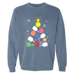 Xmas Lights Pickleball Christmas Tree Santa Pickleball Gift Garment-Dyed Sweatshirt