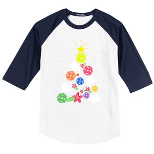 Xmas Lights Pickleball Christmas Tree Santa Pickleball Gift Baseball Sleeve Shirt