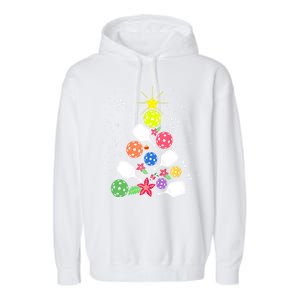 Xmas Lights Pickleball Christmas Tree Santa Pickleball Gift Garment-Dyed Fleece Hoodie