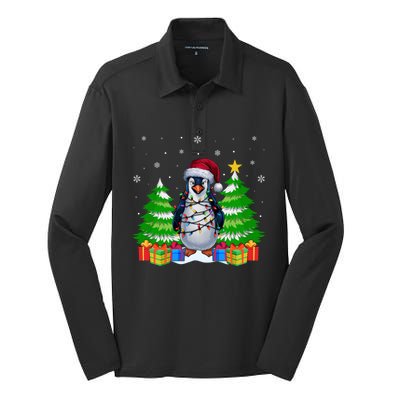 Xmas Lighting Penguin Lovers Ugly Christmas Cute Gift Silk Touch Performance Long Sleeve Polo