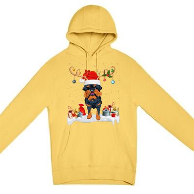 Xmas Lights Reindeer Santa Brussels Griffon Dog Christmas Premium Pullover Hoodie