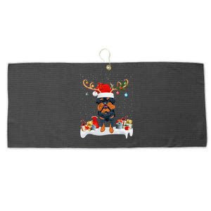 Xmas Lights Reindeer Santa Brussels Griffon Dog Christmas Large Microfiber Waffle Golf Towel