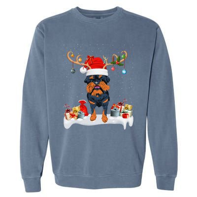 Xmas Lights Reindeer Santa Brussels Griffon Dog Christmas Garment-Dyed Sweatshirt