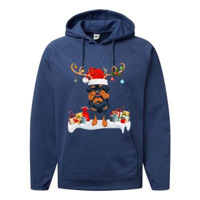 Xmas Lights Reindeer Santa Brussels Griffon Dog Christmas Performance Fleece Hoodie