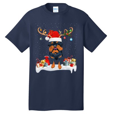 Xmas Lights Reindeer Santa Brussels Griffon Dog Christmas Tall T-Shirt