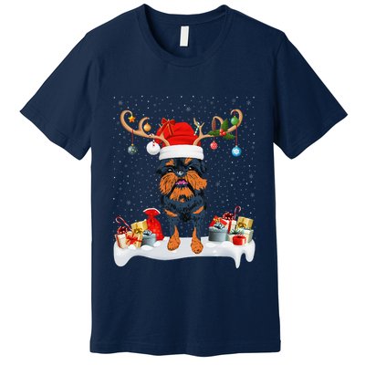 Xmas Lights Reindeer Santa Brussels Griffon Dog Christmas Premium T-Shirt