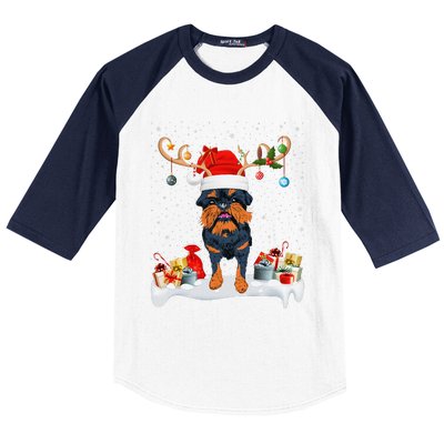 Xmas Lights Reindeer Santa Brussels Griffon Dog Christmas Baseball Sleeve Shirt