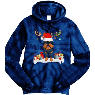 Xmas Lights Reindeer Santa Brussels Griffon Dog Christmas Tie Dye Hoodie