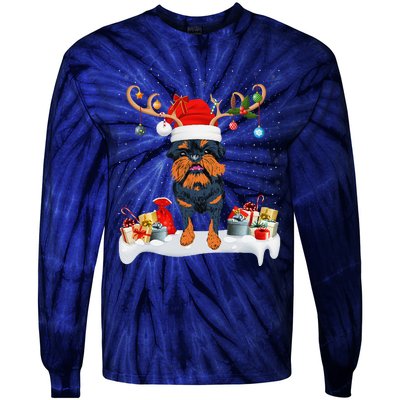 Xmas Lights Reindeer Santa Brussels Griffon Dog Christmas Tie-Dye Long Sleeve Shirt