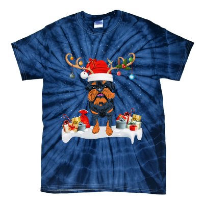 Xmas Lights Reindeer Santa Brussels Griffon Dog Christmas Tie-Dye T-Shirt