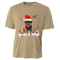 Xmas Lights Reindeer Santa Brussels Griffon Dog Christmas Cooling Performance Crew T-Shirt