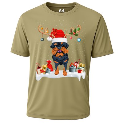 Xmas Lights Reindeer Santa Brussels Griffon Dog Christmas Cooling Performance Crew T-Shirt