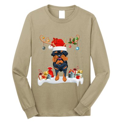 Xmas Lights Reindeer Santa Brussels Griffon Dog Christmas Long Sleeve Shirt