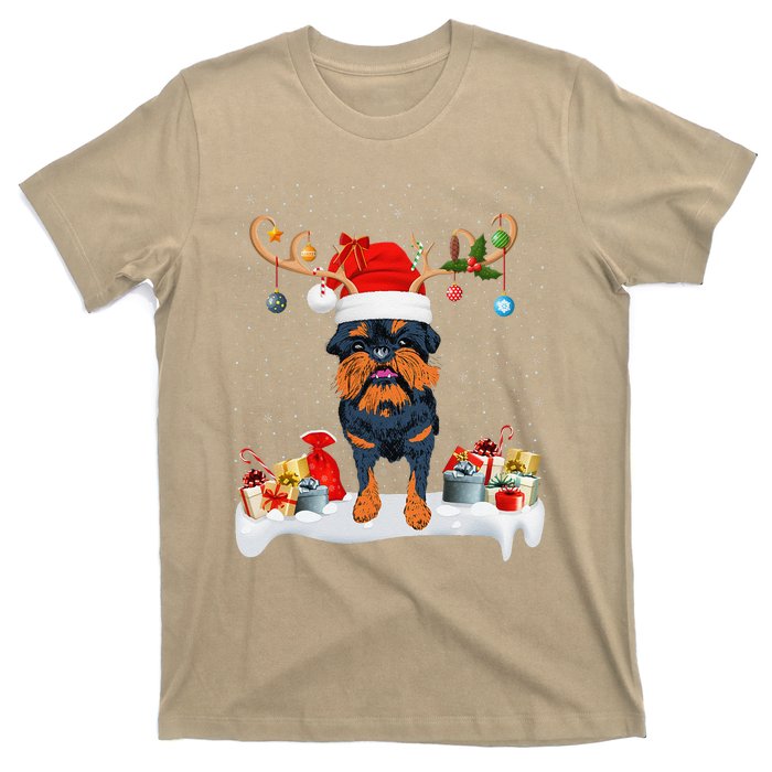 Xmas Lights Reindeer Santa Brussels Griffon Dog Christmas T-Shirt