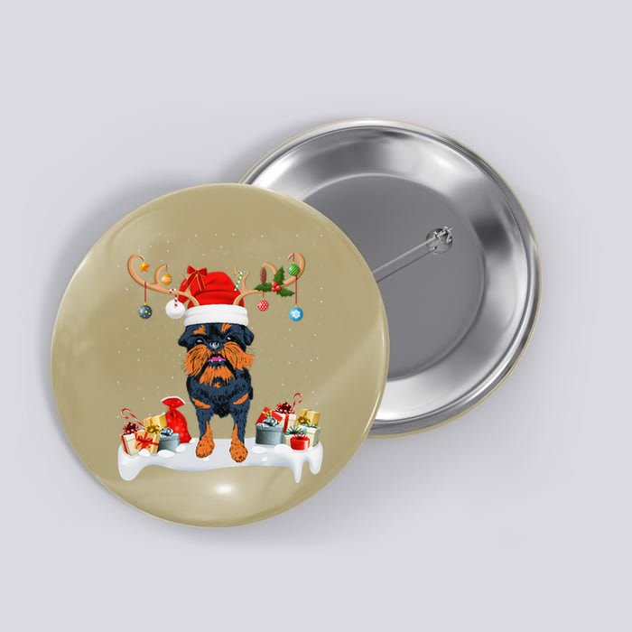 Xmas Lights Reindeer Santa Brussels Griffon Dog Christmas Button