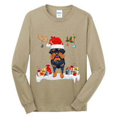 Xmas Lights Reindeer Santa Brussels Griffon Dog Christmas Tall Long Sleeve T-Shirt