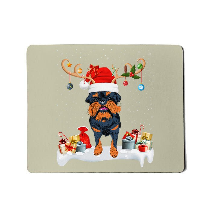 Xmas Lights Reindeer Santa Brussels Griffon Dog Christmas Mousepad