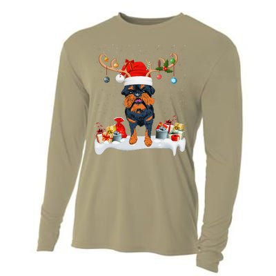 Xmas Lights Reindeer Santa Brussels Griffon Dog Christmas Cooling Performance Long Sleeve Crew