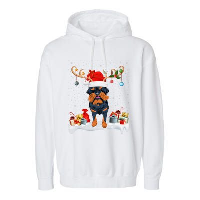 Xmas Lights Reindeer Santa Brussels Griffon Dog Christmas Garment-Dyed Fleece Hoodie