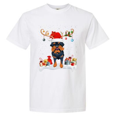 Xmas Lights Reindeer Santa Brussels Griffon Dog Christmas Garment-Dyed Heavyweight T-Shirt