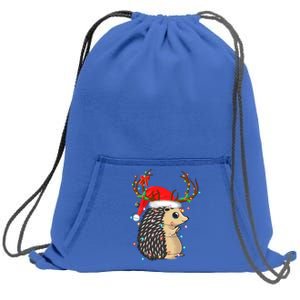 Xmas Lighting Reindeer Santa Hat Hedgehog Christmas Funny Gift Sweatshirt Cinch Pack Bag