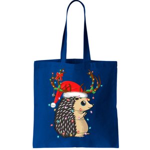 Xmas Lighting Reindeer Santa Hat Hedgehog Christmas Funny Gift Tote Bag