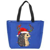 Xmas Lighting Reindeer Santa Hat Hedgehog Christmas Funny Gift Zip Tote Bag