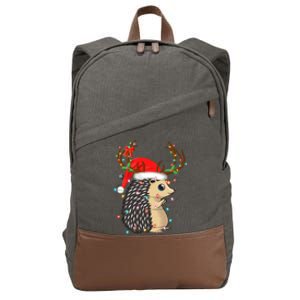 Xmas Lighting Reindeer Santa Hat Hedgehog Christmas Funny Gift Cotton Canvas Backpack