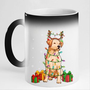 Xmas Lighting Reindeer Hat Labrador Retriever Christmas Cool Gift 11oz Black Color Changing Mug