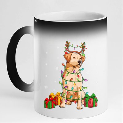 Xmas Lighting Reindeer Hat Labrador Retriever Christmas Cool Gift 11oz Black Color Changing Mug