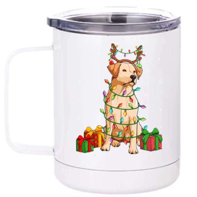 Xmas Lighting Reindeer Hat Labrador Retriever Christmas Cool Gift 12 oz Stainless Steel Tumbler Cup