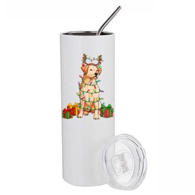 Xmas Lighting Reindeer Hat Labrador Retriever Christmas Cool Gift Stainless Steel Tumbler